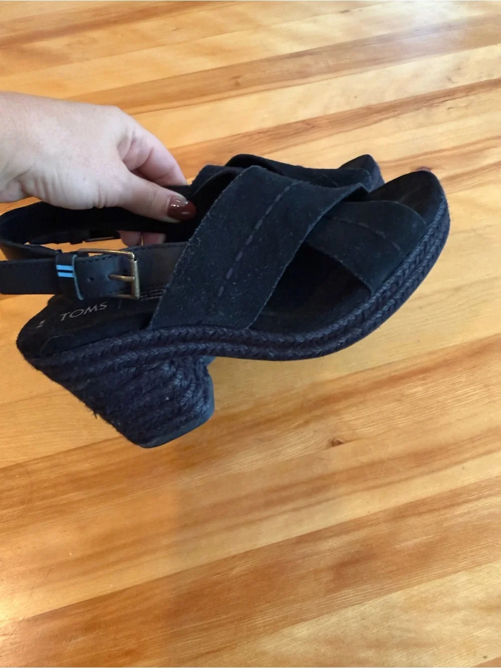 Toms Black Espadrille Crisscross Block Heel Sandals